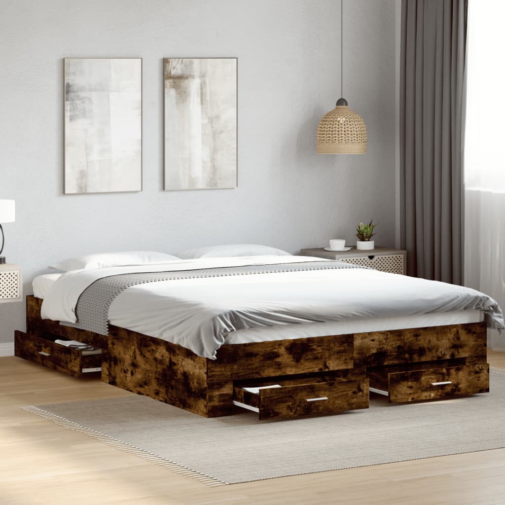 Giroletto Con Cassetti Rovere Fumo 140x200 Cm Legno Multistrato