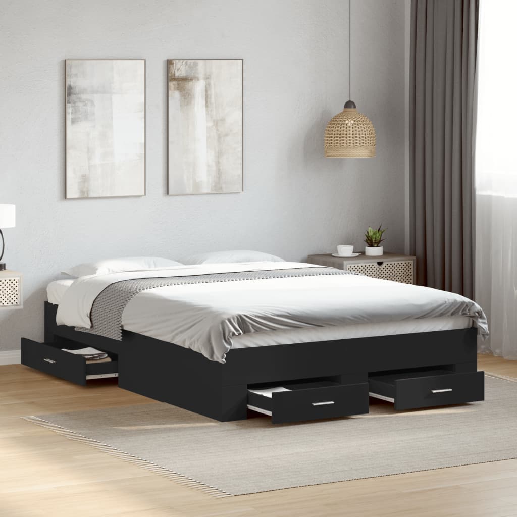 Giroletto Con Cassetti Nero 135x190 Cm In Legno Multistrato