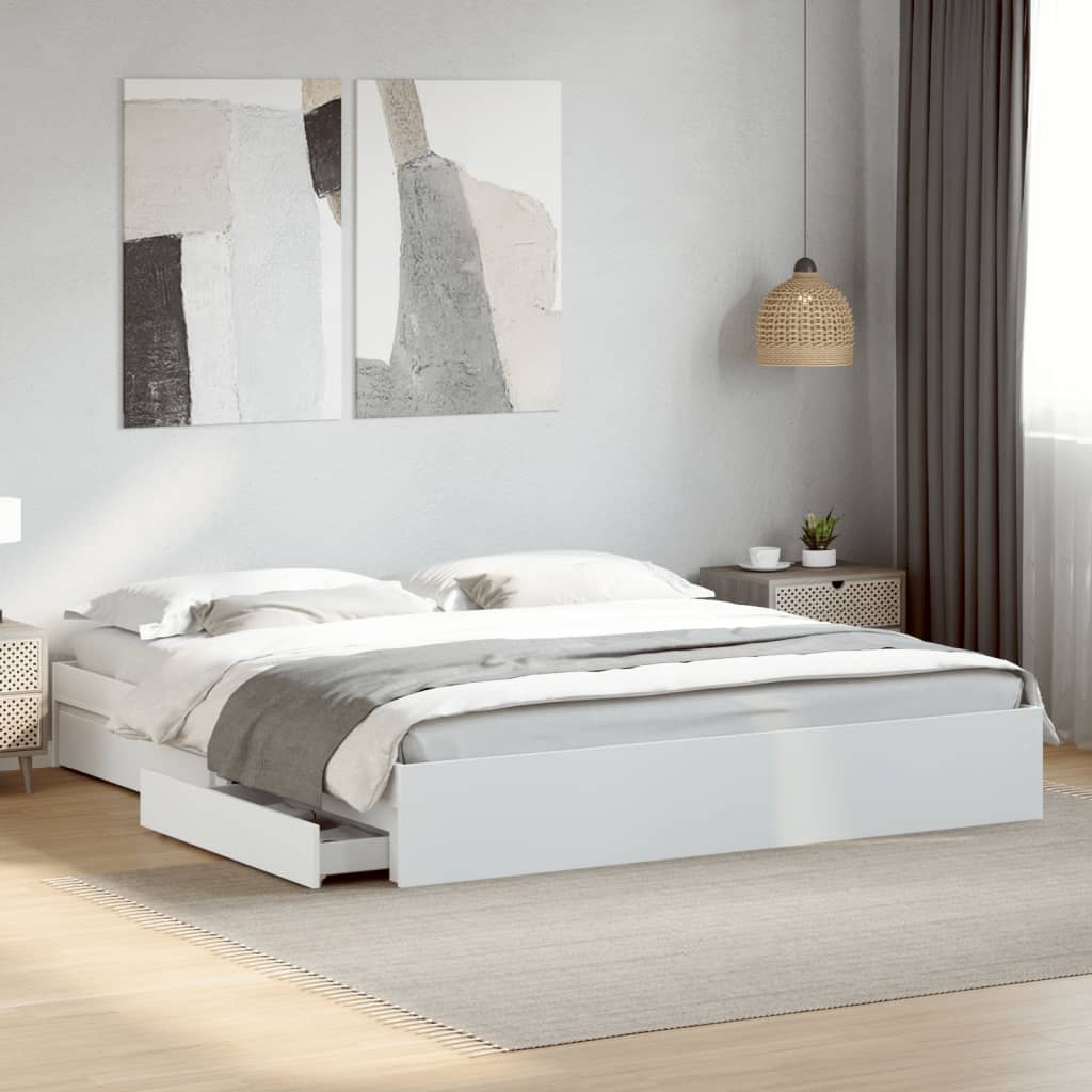 Giroletto Con Cassetti Bianco 180x200 Cm In Legno Multistrato