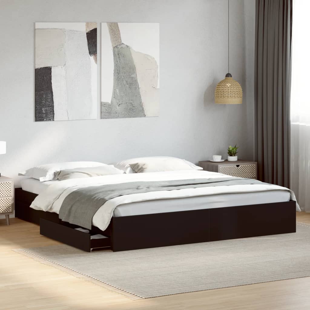 Giroletto Con Cassetti Nero 180x200 Cm In Legno Multistrato
