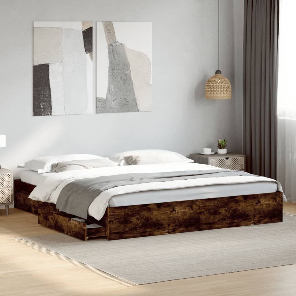 Giroletto Con Cassetti Rovere Fumo 180x200 Cm Legno Multistrato