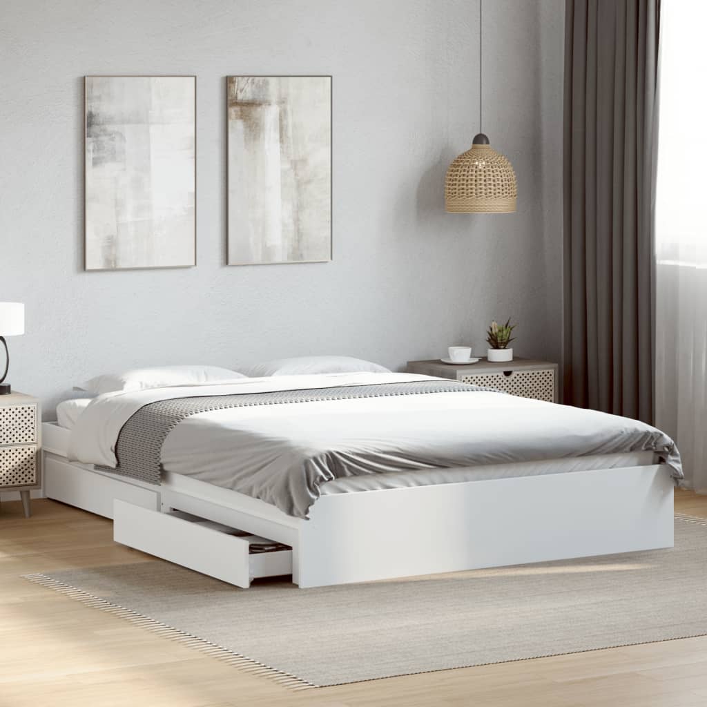 Giroletto Con Cassetti Bianco 160x200 Cm In Legno Multistrato
