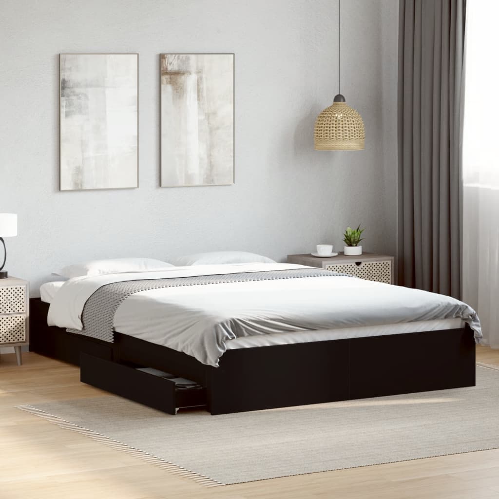 Giroletto Con Cassetti Nero 160x200 Cm In Legno Multistrato
