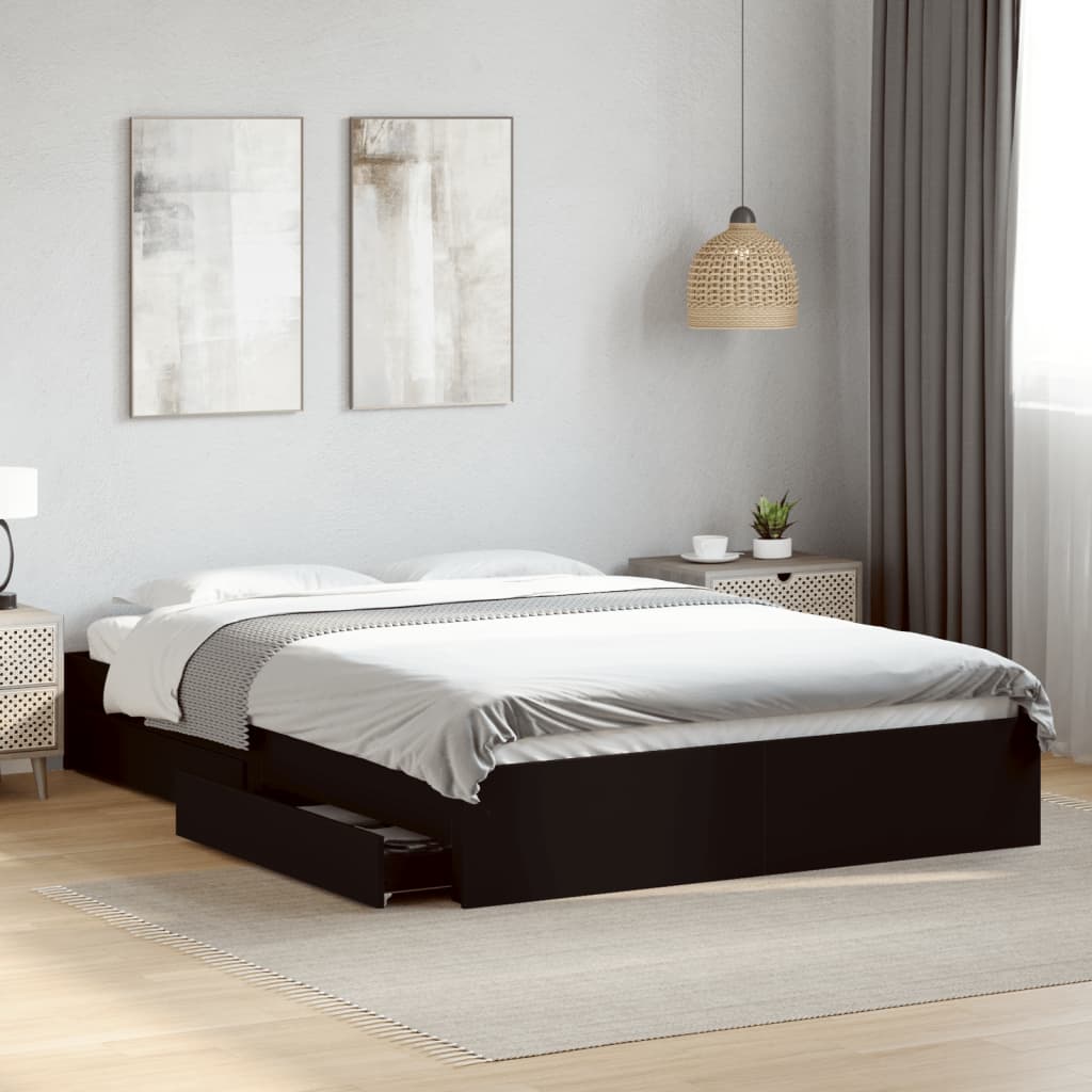 Giroletto Con Cassetti Nero 150x200 Cm In Legno Multistrato