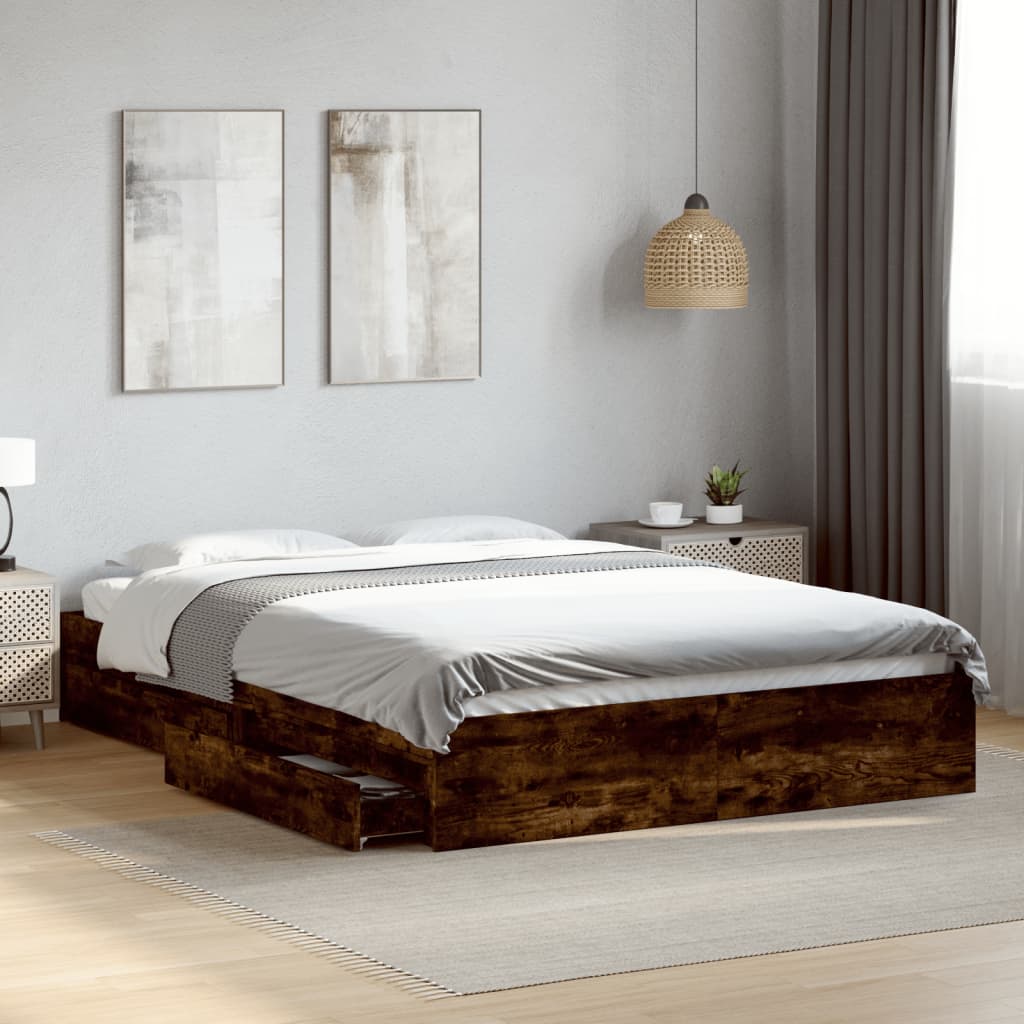 Giroletto Con Cassetti Rovere Fumo 150x200 Cm Legno Multistrato