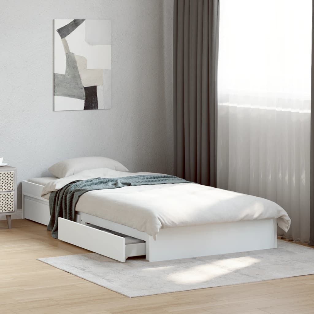 Giroletto Con Cassetti Bianco 90x200 Cm In Legno Multistrato