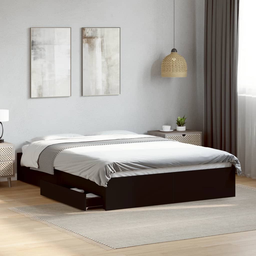 Giroletto Con Cassetti Nero 140x190 Cm In Legno Multistrato