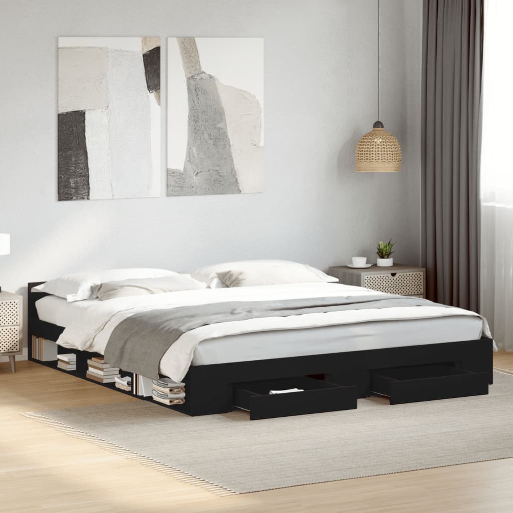 Giroletto Con Cassetti Nero 180x200 Cm In Legno Multistrato
