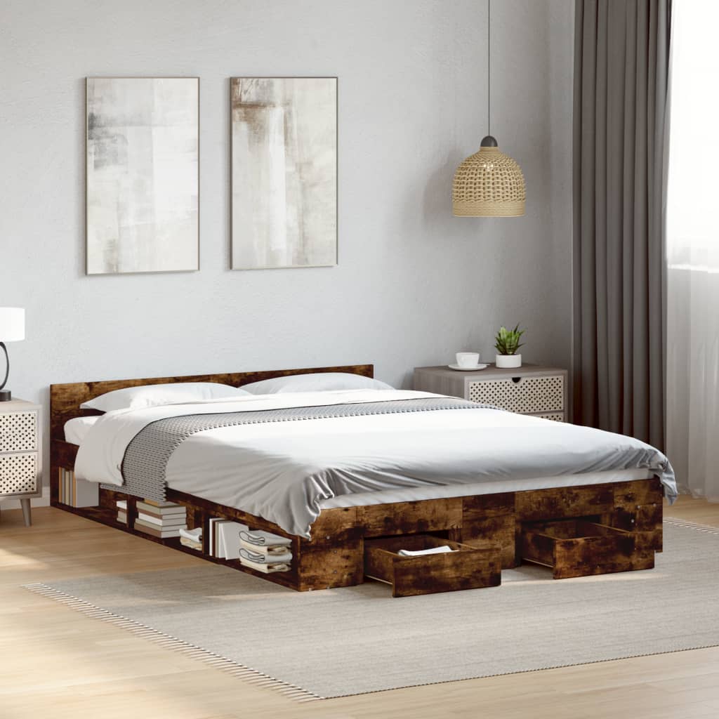 Giroletto Con Cassetti Rovere Fumo 150x200 Cm Legno Multistrato