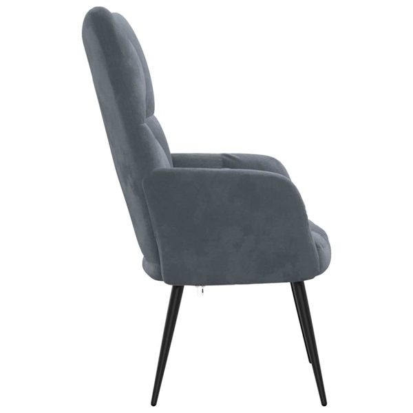 Sedia Relax Grigio Scuro In Velluto - Image 4