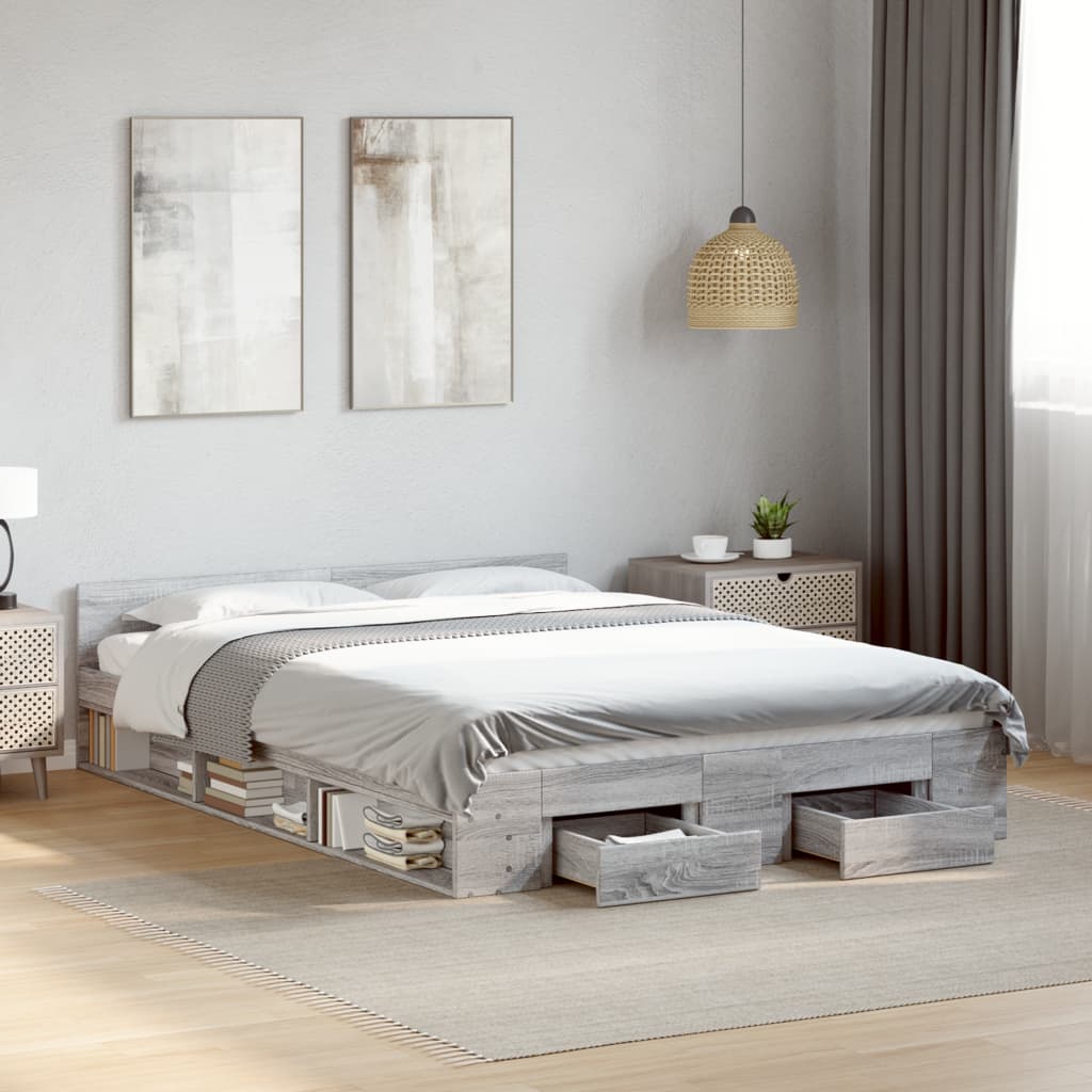 Giroletto Cassetti Grigio Sonoma 140x200 Cm Legno Multistrato