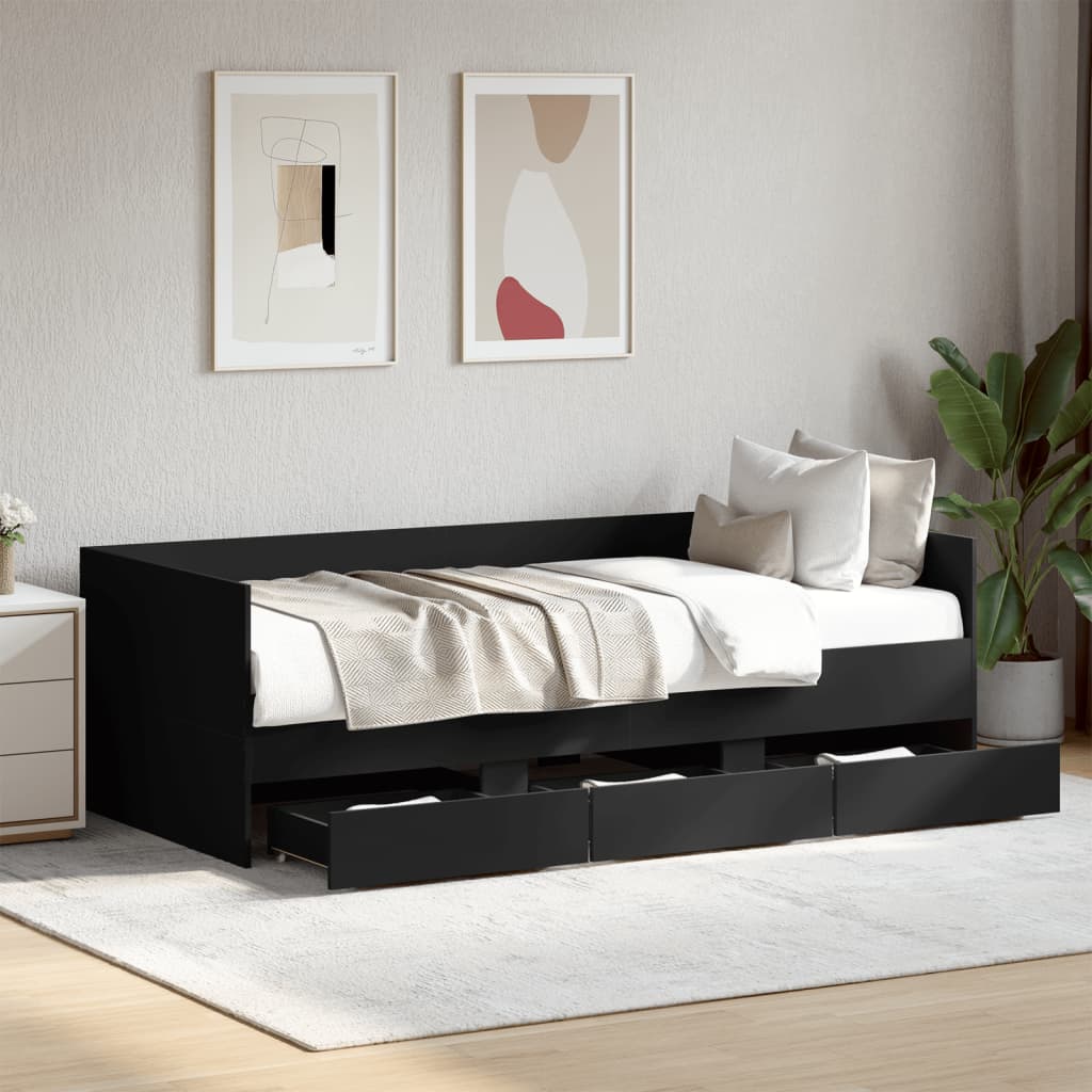 Divano Letto Con Cassetti Senza Materasso Nero 75x190 cm