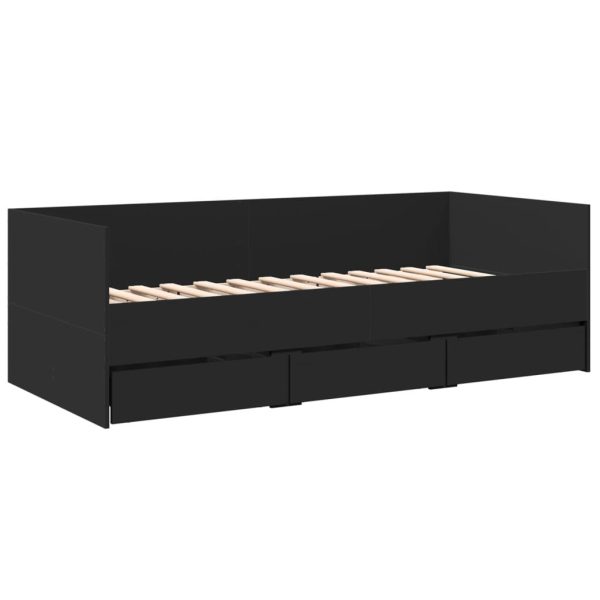 Divano Letto Con Cassetti Senza Materasso Nero 75x190 cm - Image 3