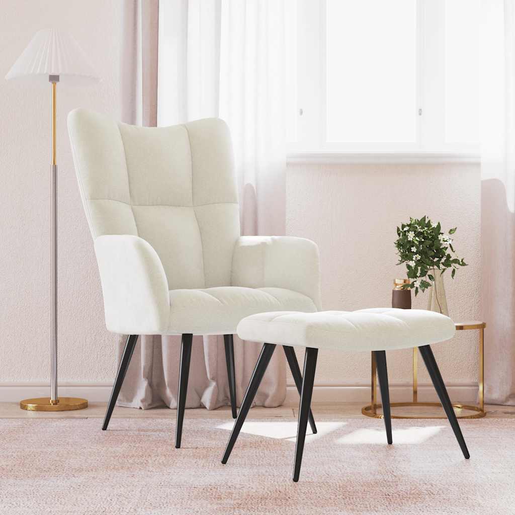Poltrona Relax Con Poggiapiedi Bianco Crema In Velluto