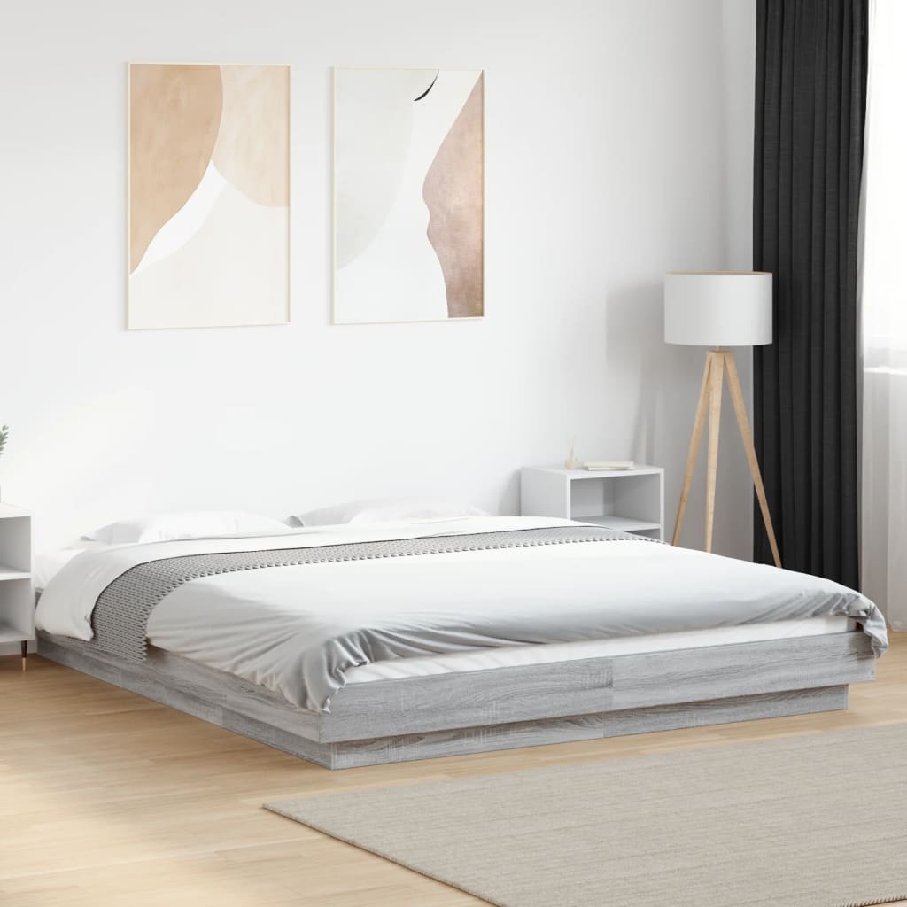 Giroletto Luci Led Grigio Sonoma 160x200 Cm Legno Multistrato