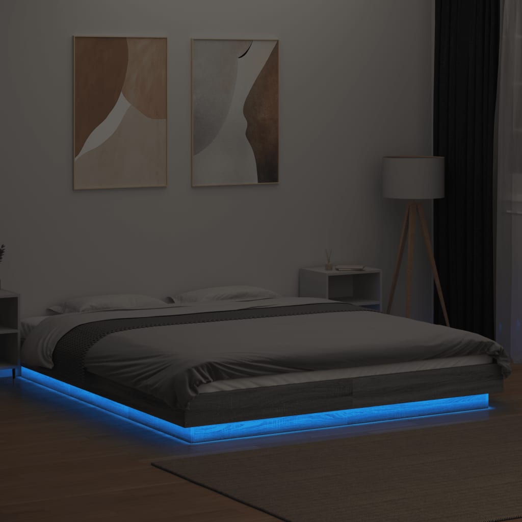 Giroletto Luci Led Grigio Sonoma 160x200 Cm Legno Multistrato - Image 4