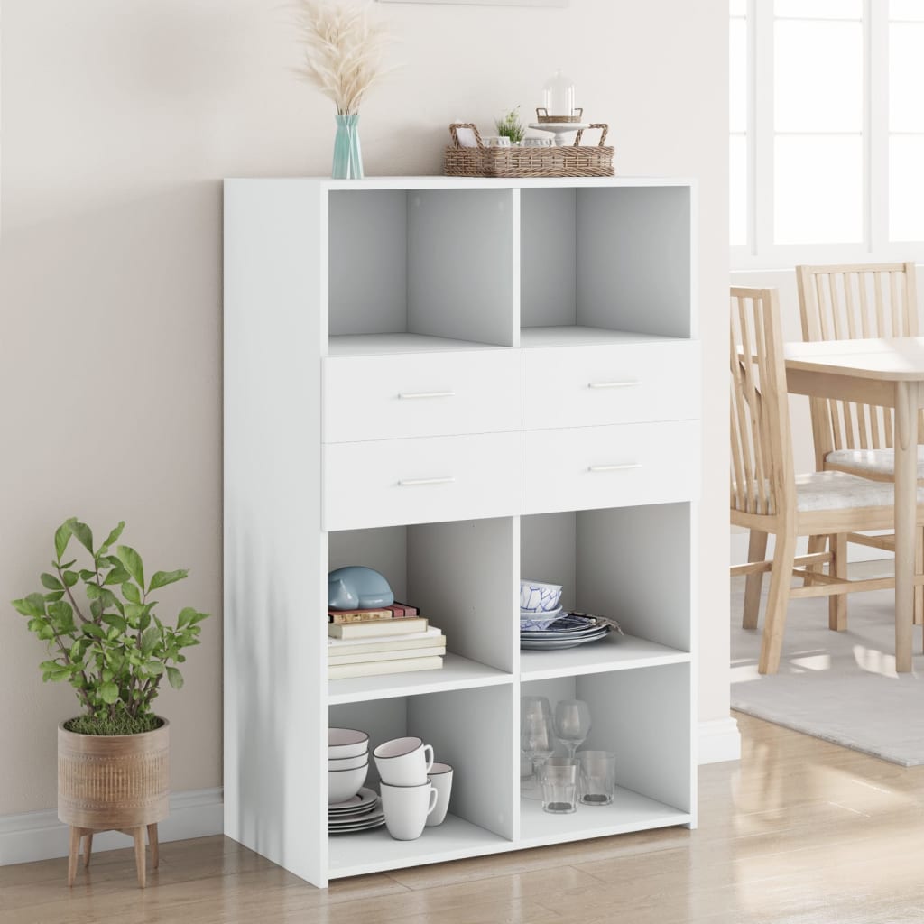 Credenza Bianca 80x42,5x124 Cm In Legno Multistrato