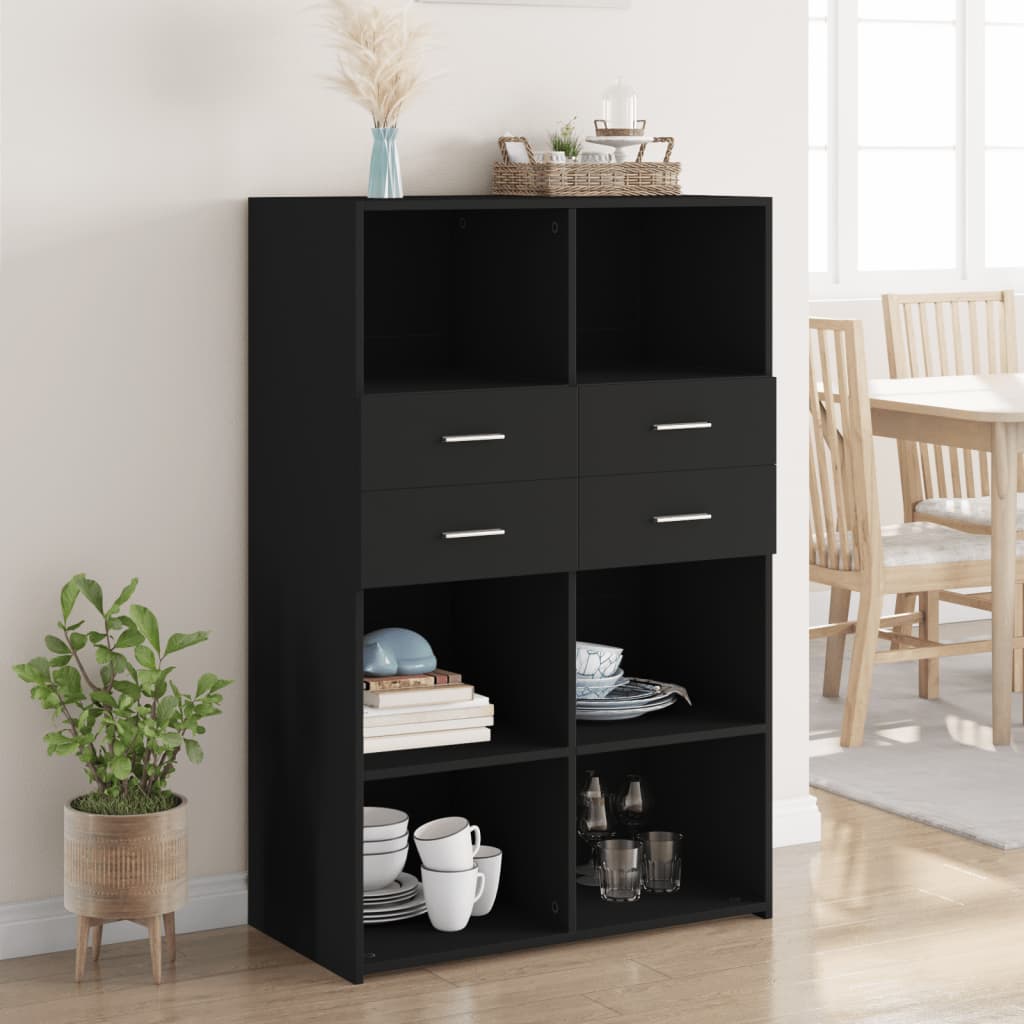 Credenza Nera 80x42,5x124 Cm In Legno Multistrato