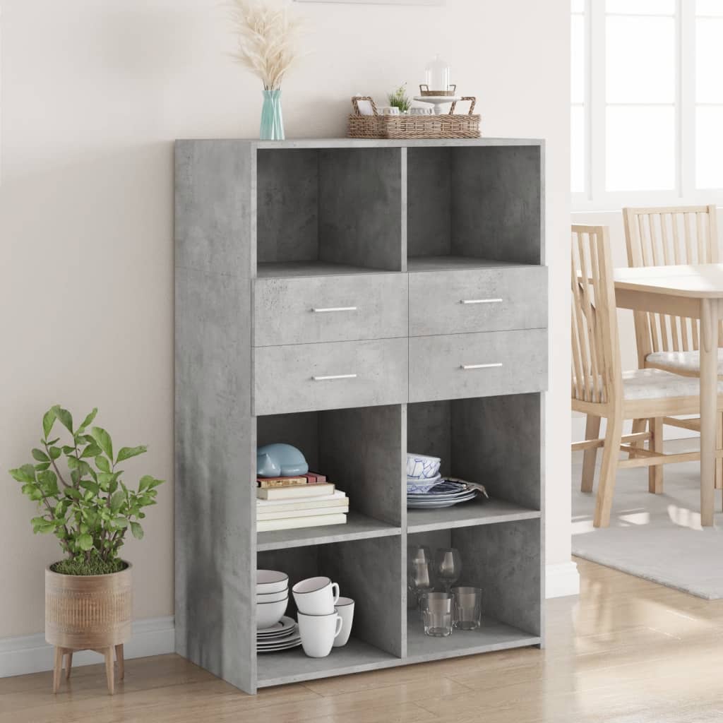 Credenza Grigio Cemento 80x42,5x124 Cm In Legno Multistrato