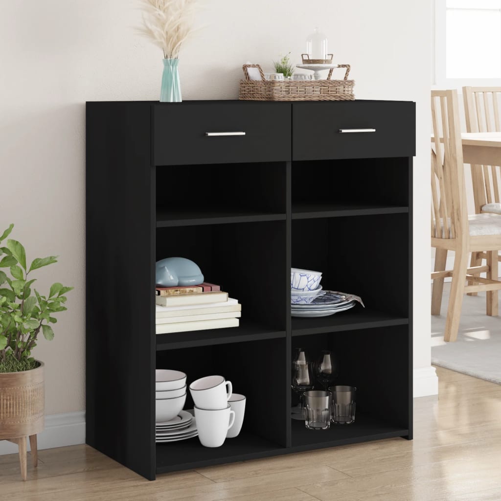 Credenza Nera 80x42,5x93 Cm In Legno Multistrato