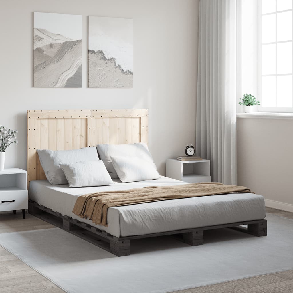 Giroletto Con Testiera Grigio 140x200 Cm Legno Massello Di Pino