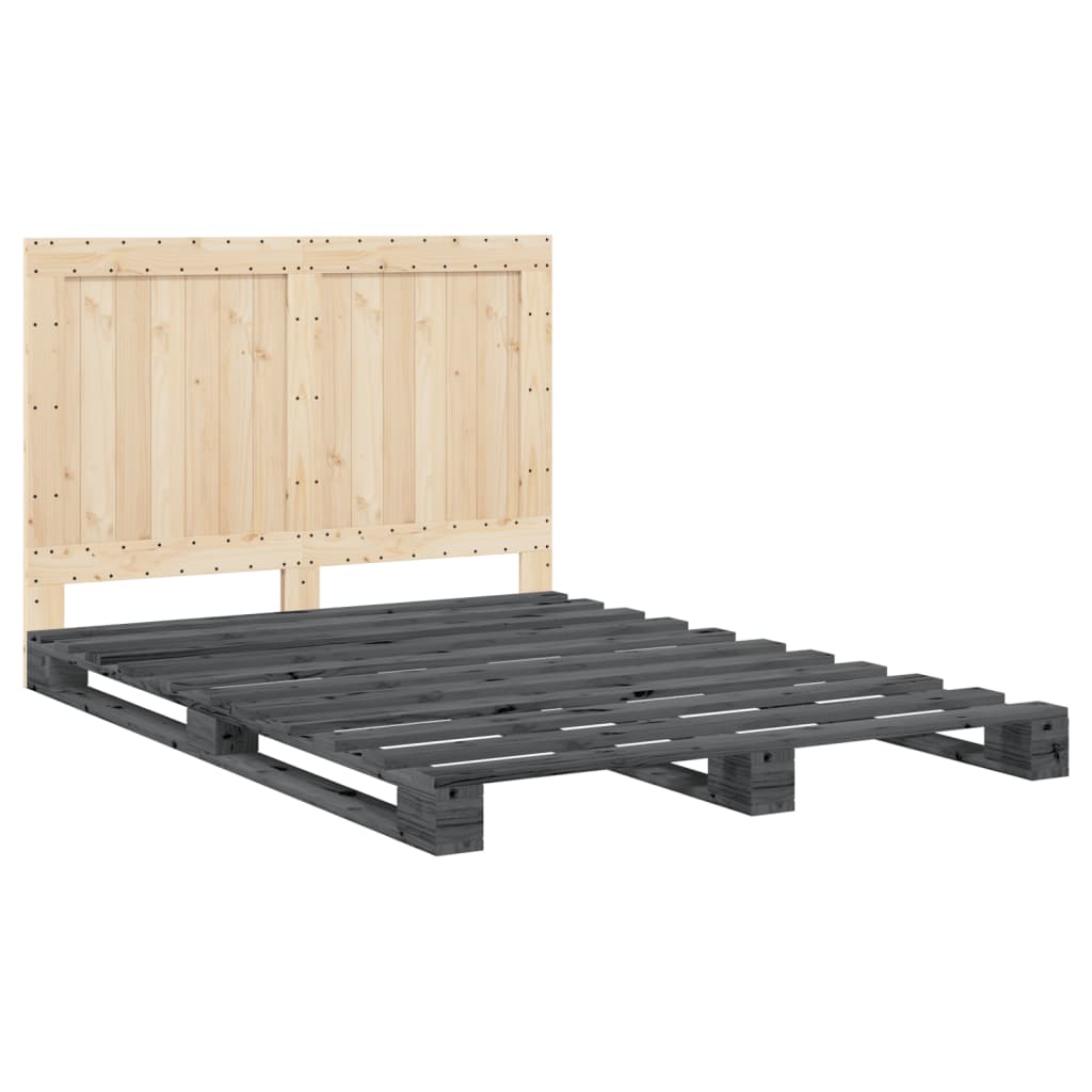 Giroletto Con Testiera Grigio 140x200 Cm Legno Massello Di Pino - Image 3
