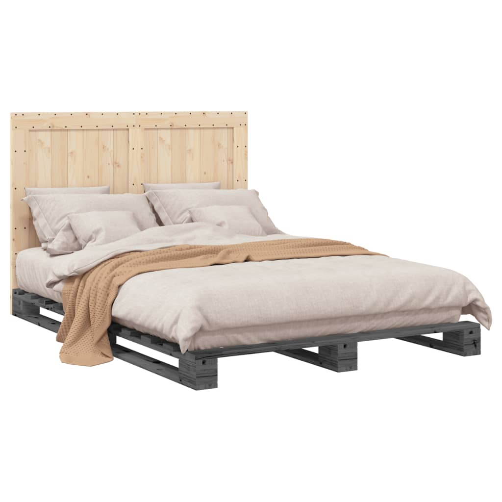 Giroletto Con Testiera Grigio 140x200 Cm Legno Massello Di Pino - Image 4
