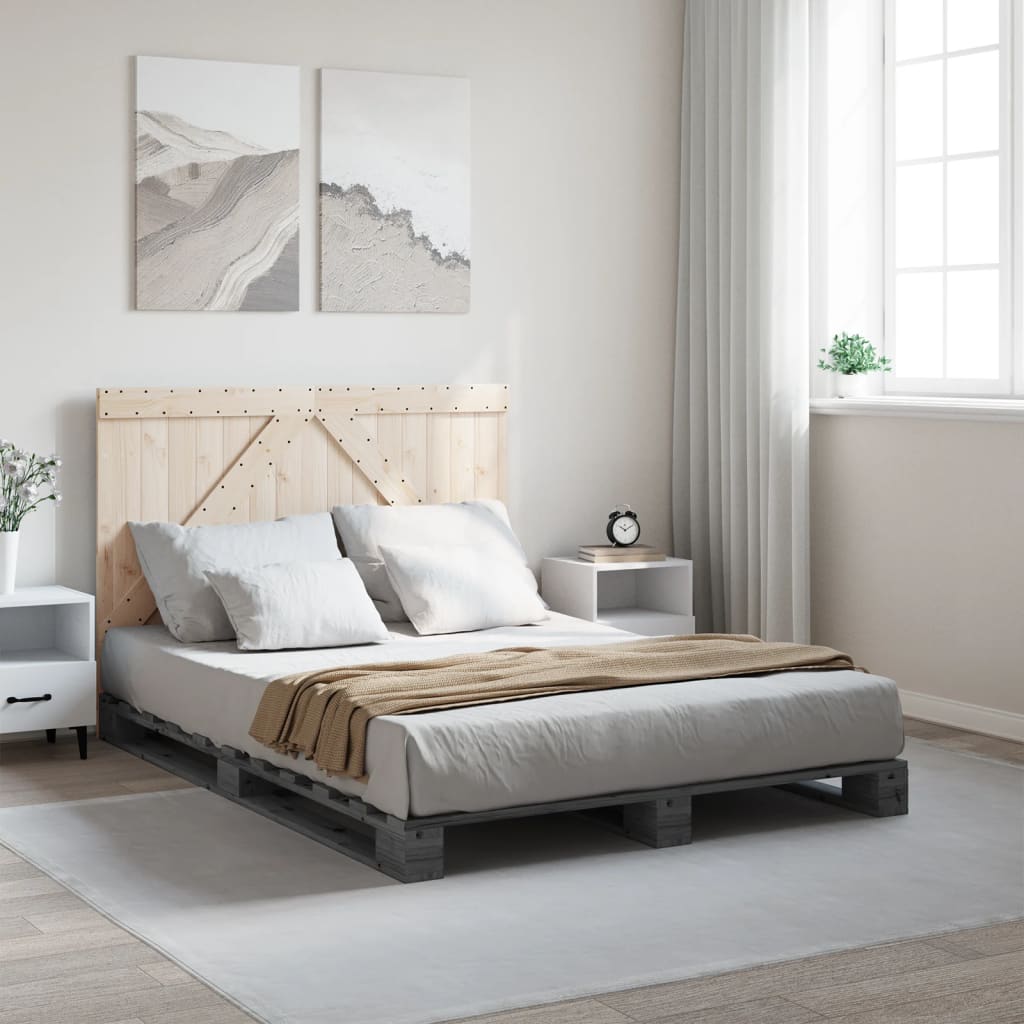 Giroletto Con Testiera Grigio 140x200 Cm Legno Massello Di Pino