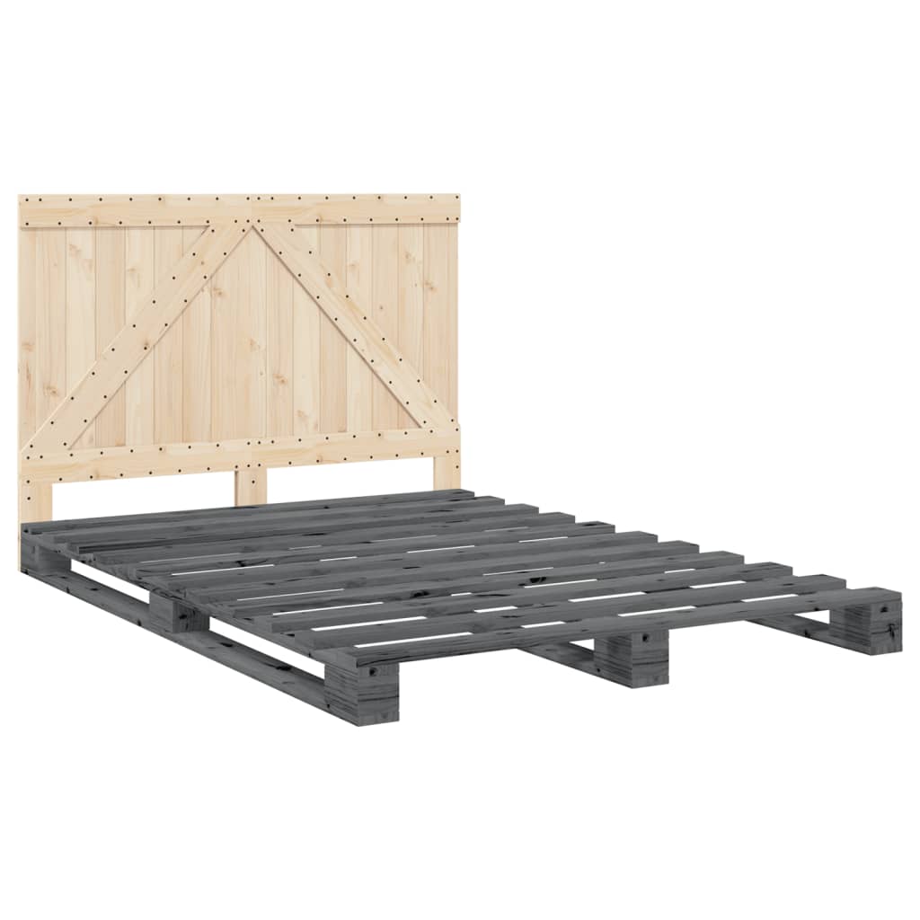 Giroletto Con Testiera Grigio 140x200 Cm Legno Massello Di Pino - Image 3