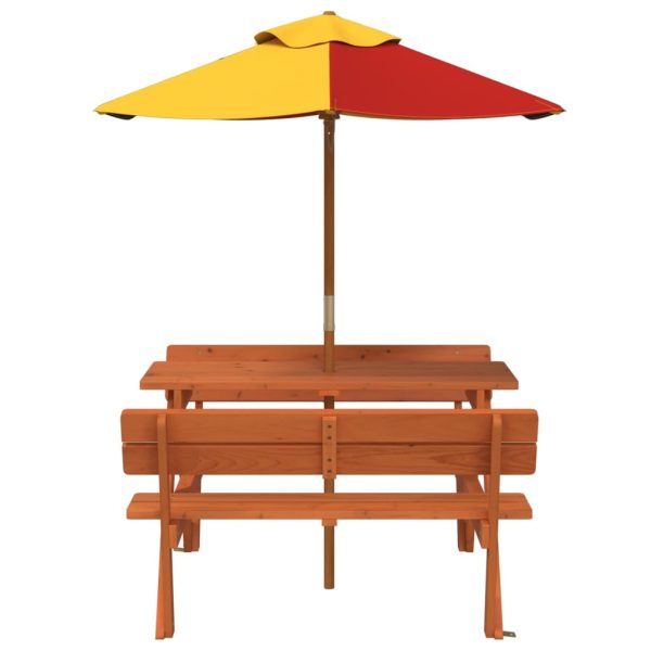 Tavolo Da Picnic Per 4 Bambini Con Ombrellone Legno Di Abete - Image 3