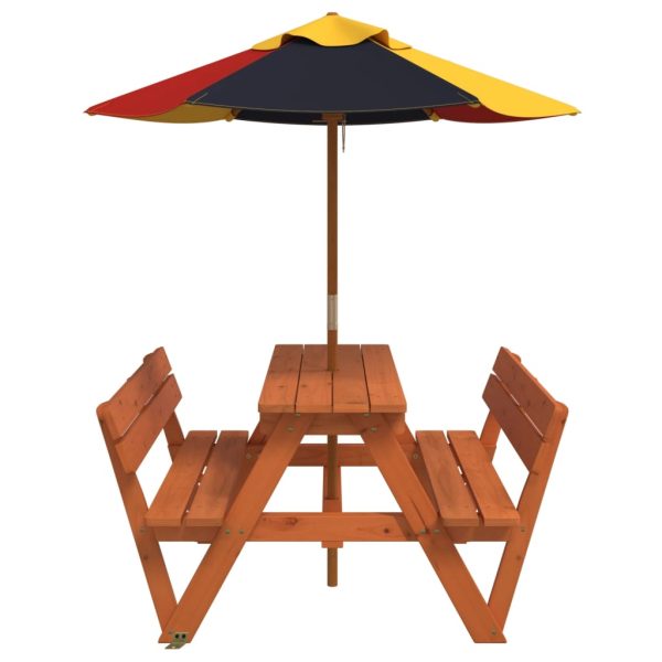 Tavolo Da Picnic Per 4 Bambini Con Ombrellone Legno Di Abete - Image 4