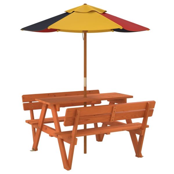 Tavolo Da Picnic Per 4 Bambini Con Ombrellone Legno Di Abete - Image 5