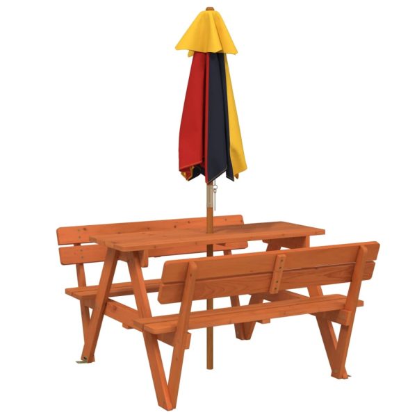 Tavolo Da Picnic Per 4 Bambini Con Ombrellone Legno Di Abete - Image 6