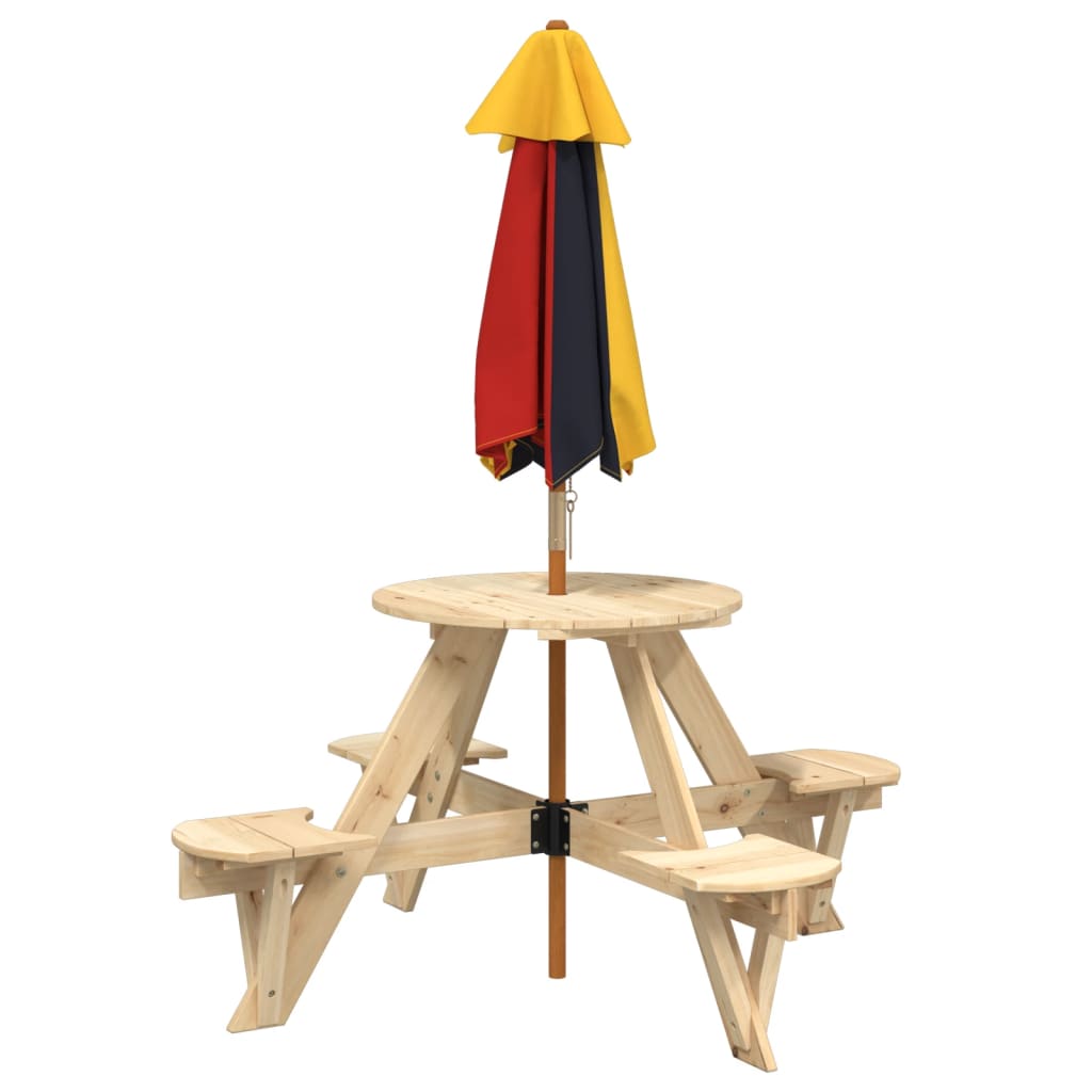 Tavolo Picnic Per 4 Bambini Con Ombrellone Rotondo Legno Abete - Image 6
