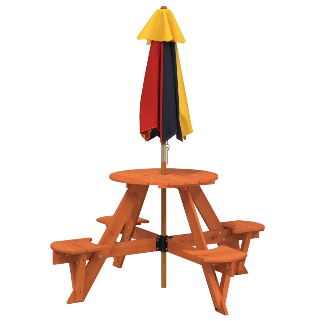 Tavolo Picnic Per 4 Bambini Con Ombrellone Rotondo Legno Abete - Image 6