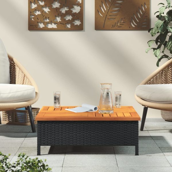 Tavolo Da Giardino Nero 70x70x25cm In Rattan E Legno Di Acacia - Image 3