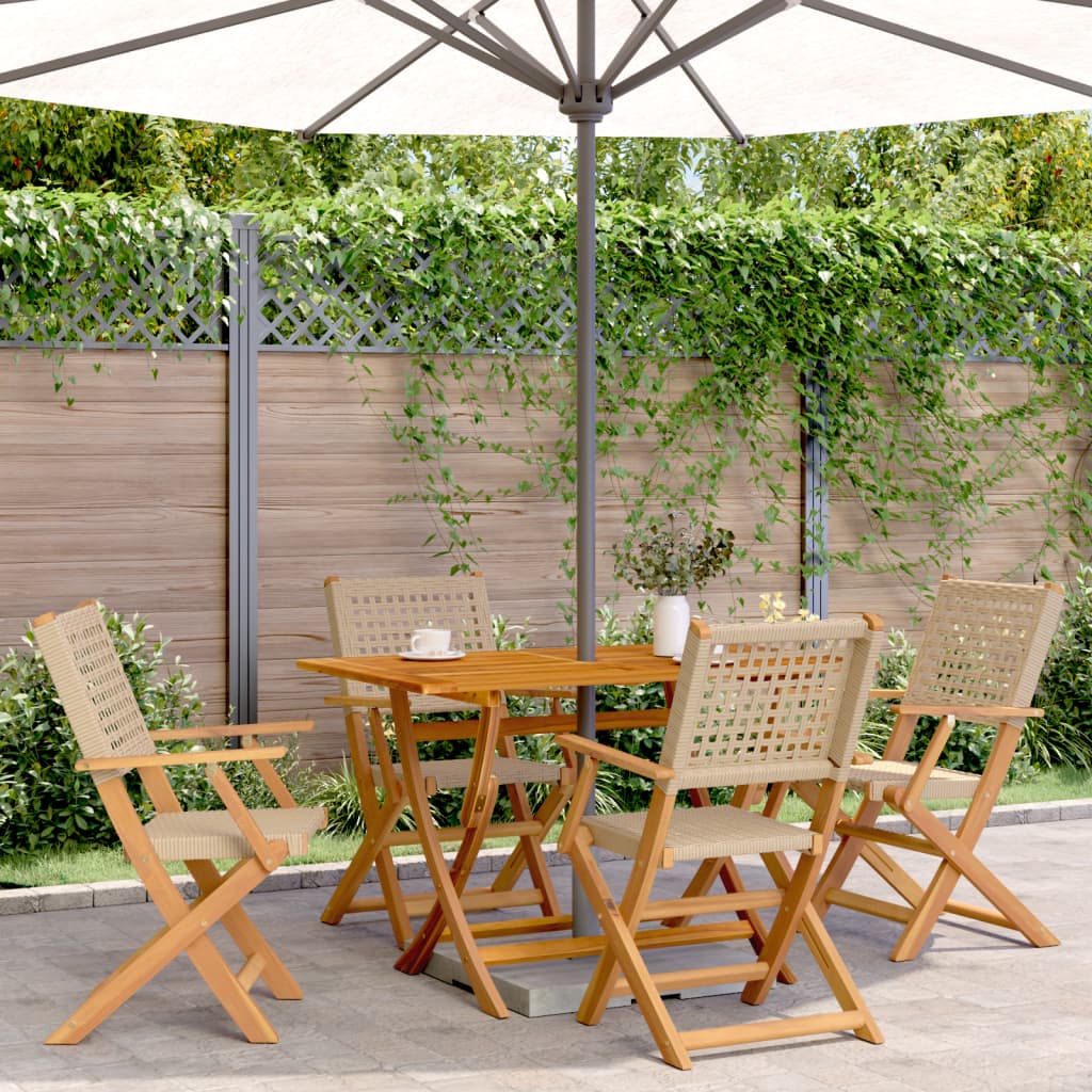 Set Pranzo Da Giardino 5 Pz Beige Polyrattan E Legno Massello