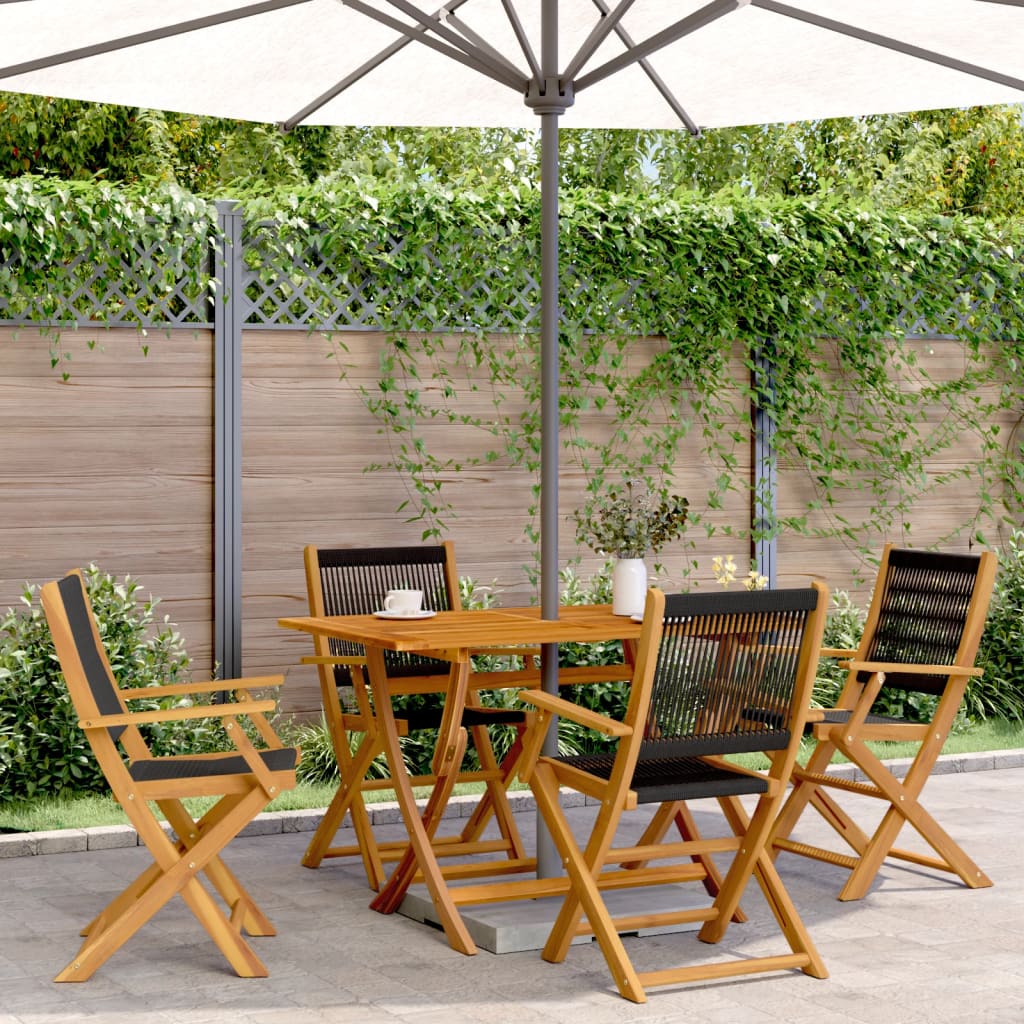 Set Pranzo Da Giardino 5 Pz Nero Polipropilene E Legno Massello