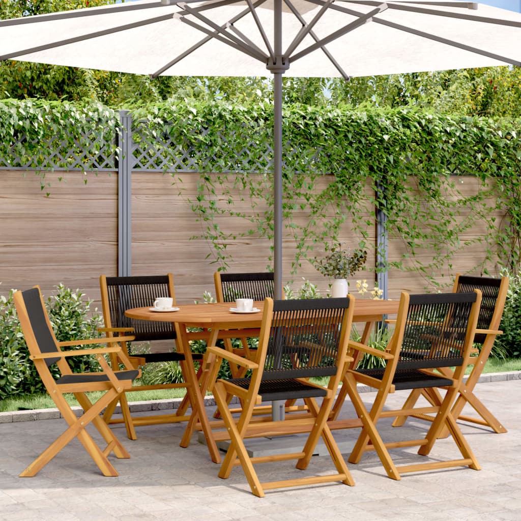 Set Pranzo Da Giardino 7 Pz Nero Polipropilene E Legno Massello