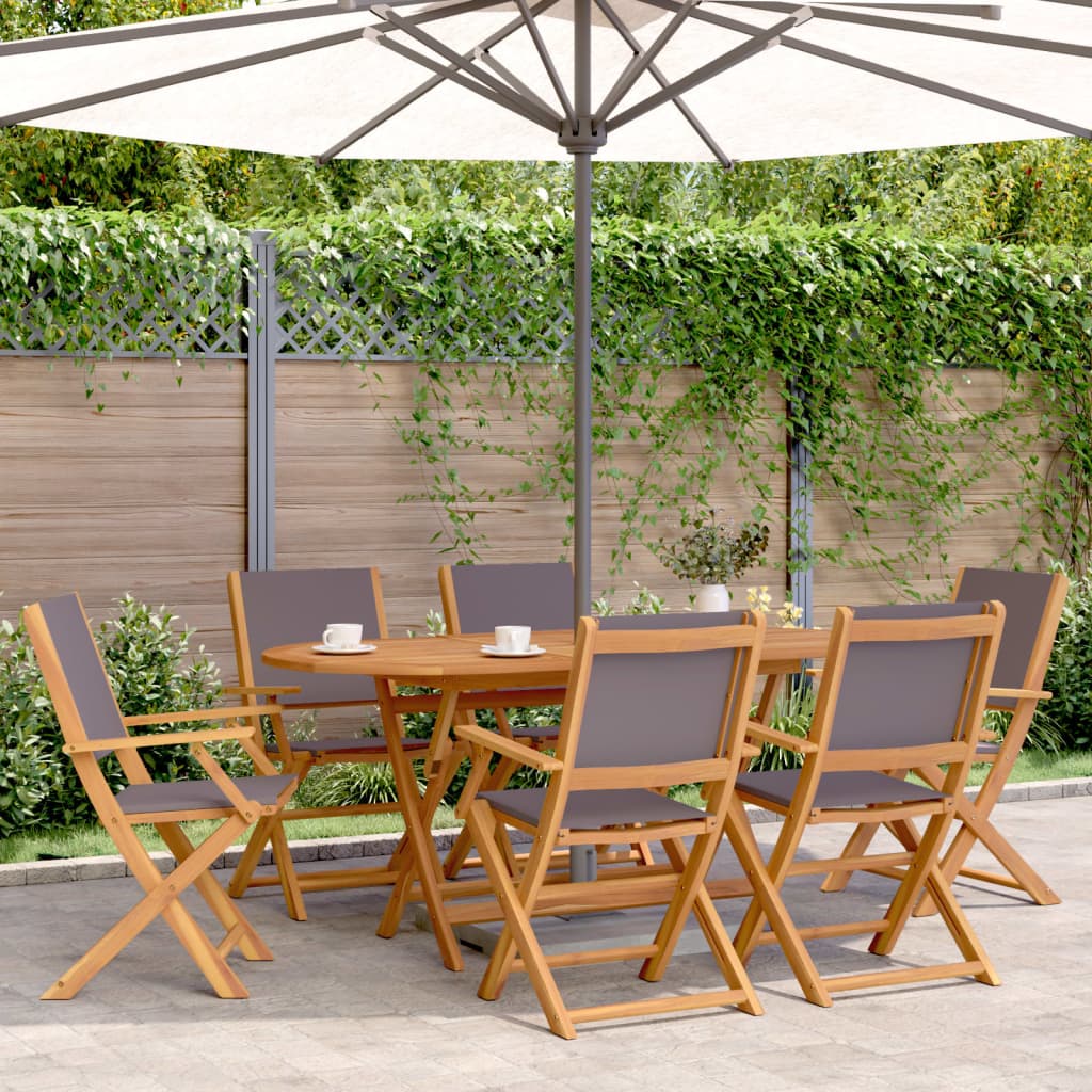 Set Pranzo Da Giardino 7 Pz Antracite Tessuto E Legno Massello