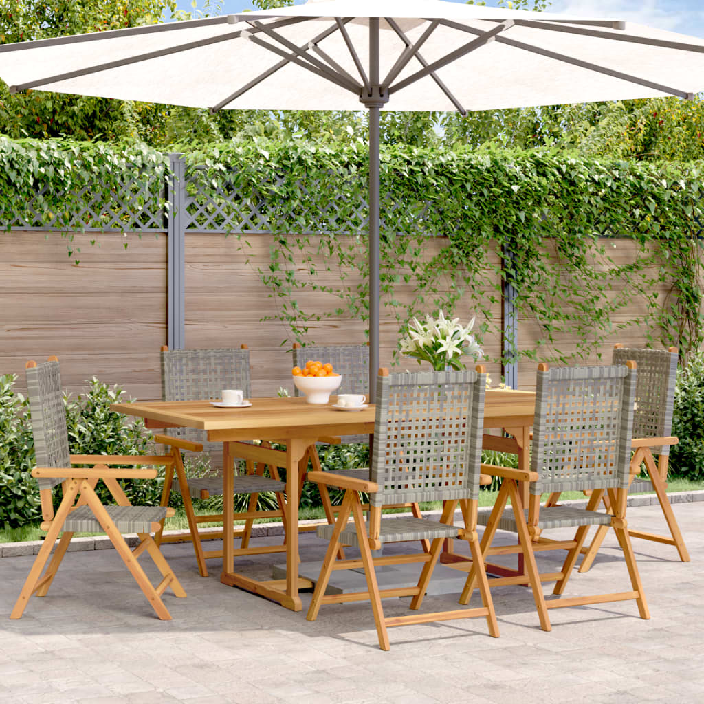 Set Pranzo Da Giardino 7 Pz Grigio Polyrattan E Legno Massello