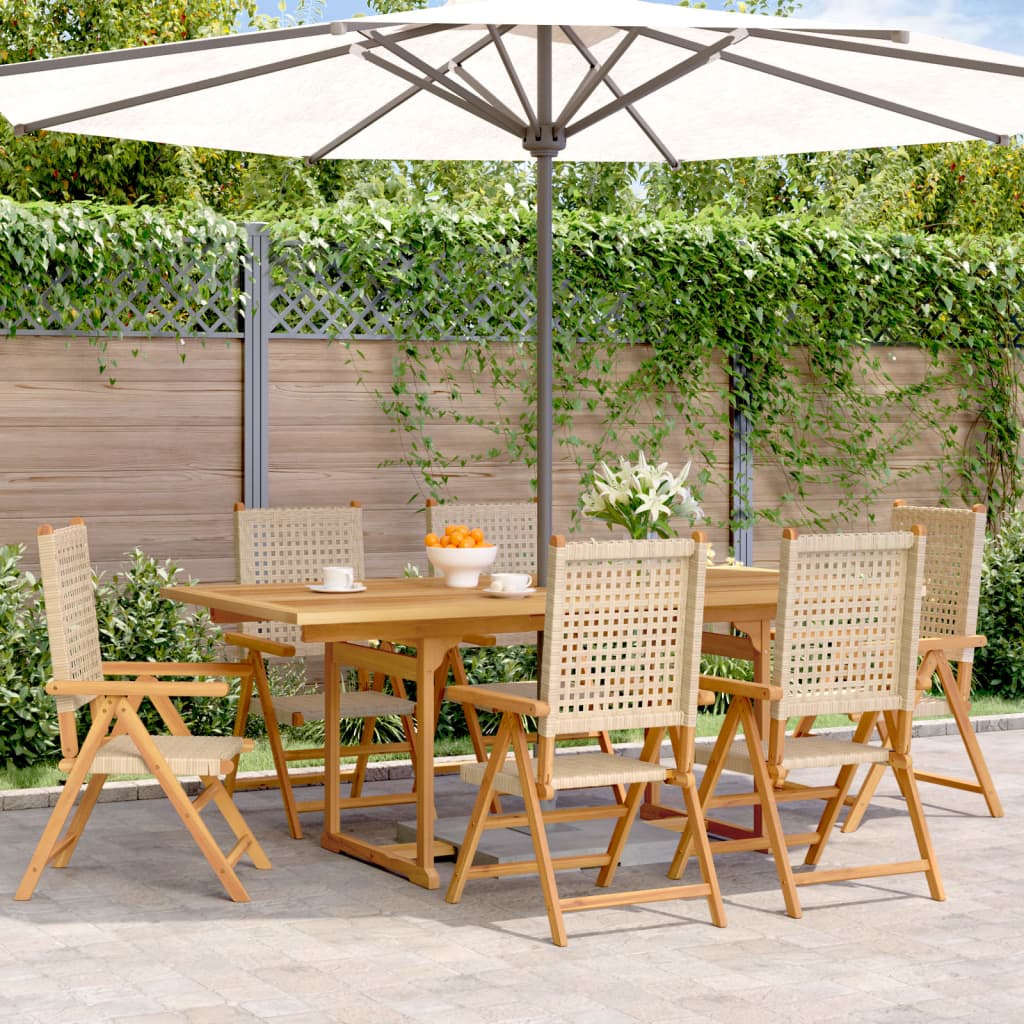 Set Pranzo Da Giardino 7 Pz Beige Polyrattan E Legno Massello