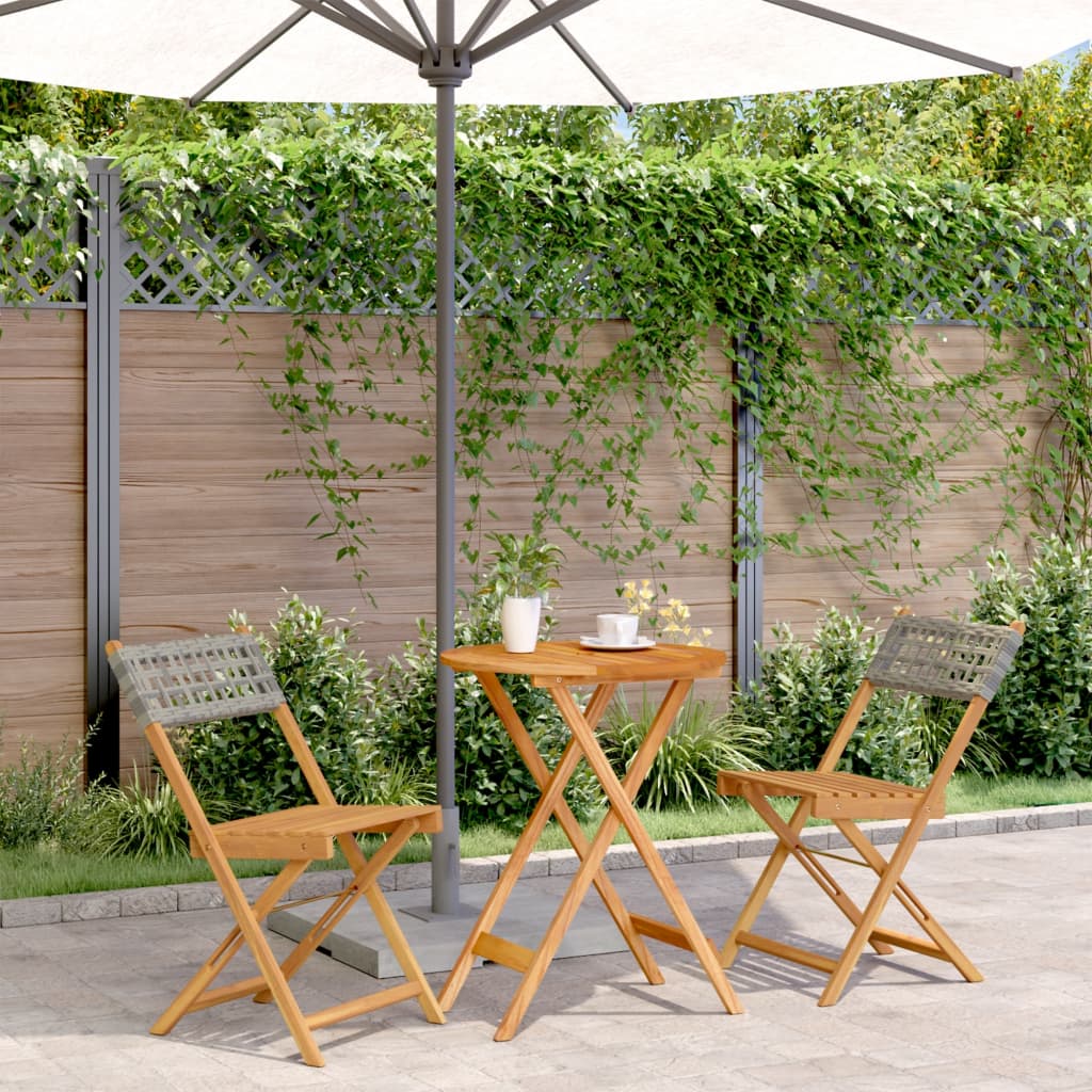 Set Da Bistrot 3 Pz Grigio In Polyrattan E Legno Massello