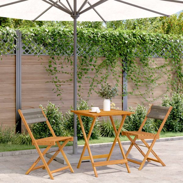 Set Da Bistrot 3pz Grigio In Polipropilene E Legno Massello