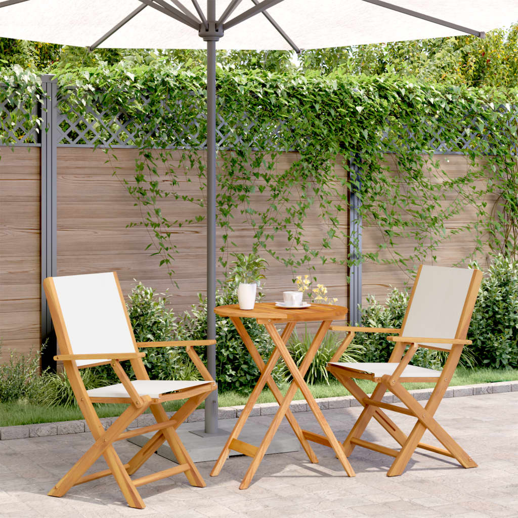 Set Da Bistrot 3pz Bianco Crema In Tessuto E Legno Massello