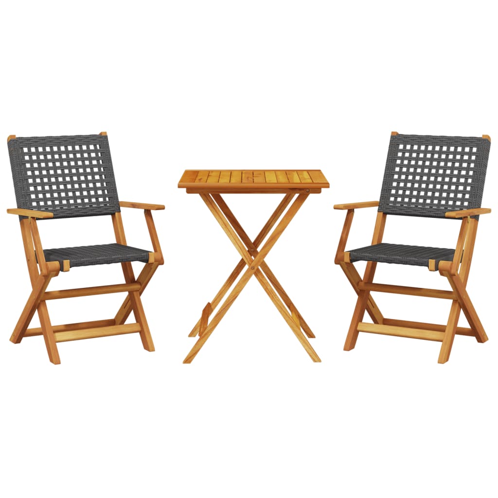 Set Da Bistrot 3 Pz Nero In Polyrattan E Legno Massello - Image 2