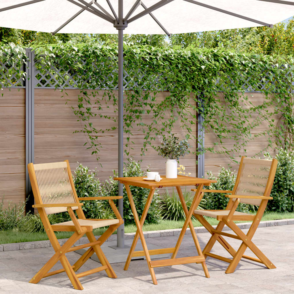 Set Da Bistrot 3pz Beige In Polipropilene E Legno Massello