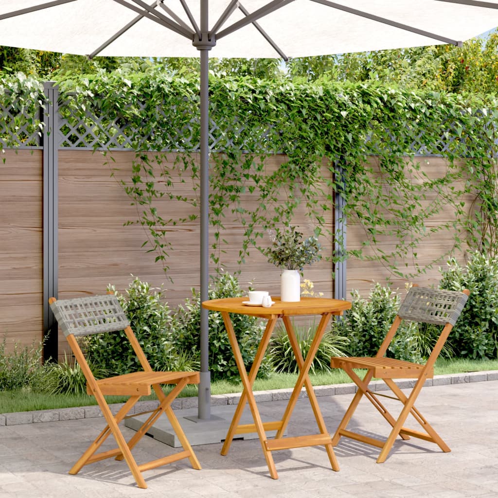 Set Da Bistrot 3 Pz Grigio In Polyrattan E Legno Massello