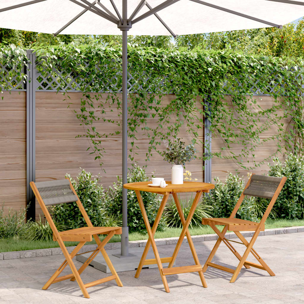 Set Da Bistrot 3pz Grigio In Polipropilene E Legno Massello