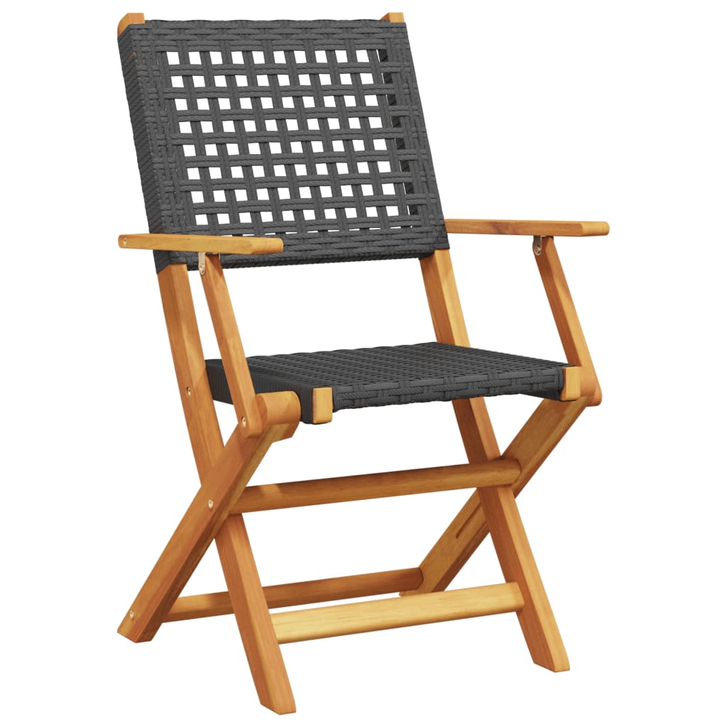 Set Da Bistrot 3 Pz Nero In Polyrattan E Legno Massello - Image 3